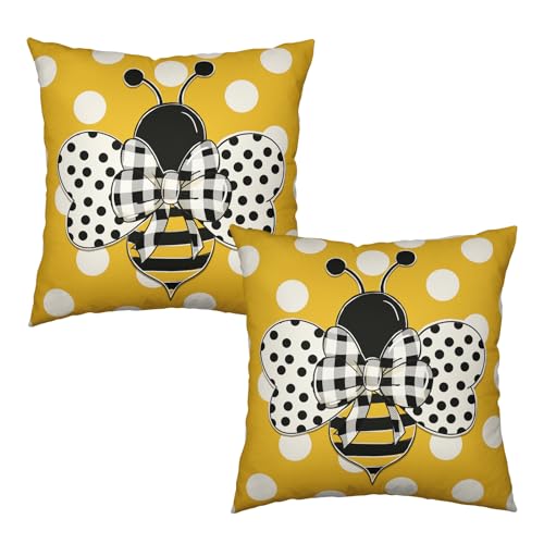 Summer Bee Pillow Covers 18x18 Set of 2 Bumblebee Polka Dots for Outdoor Couch and Chair
| Summertime Yellow Honey Bee