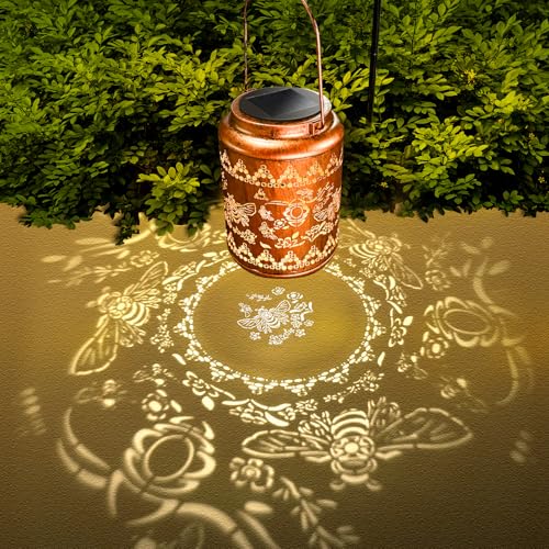 Solar Lanterns Outdoor Bee Metal Waterproof Garden Decor for Women Mom Grandma Christmas Birthday Gifts