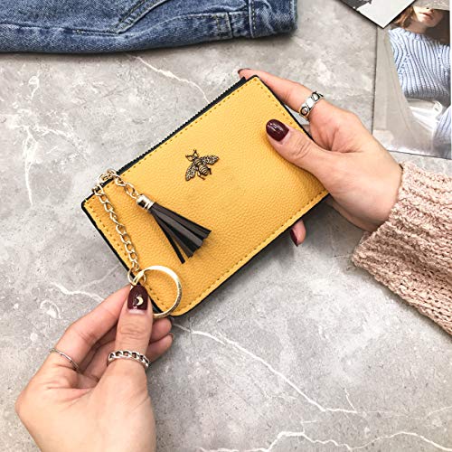 Yellow Leather Coin Purse Change Wallet Pouch with Key Chain Tassel Zip
| Yellow Leather Card Holder with Key Chain Tas