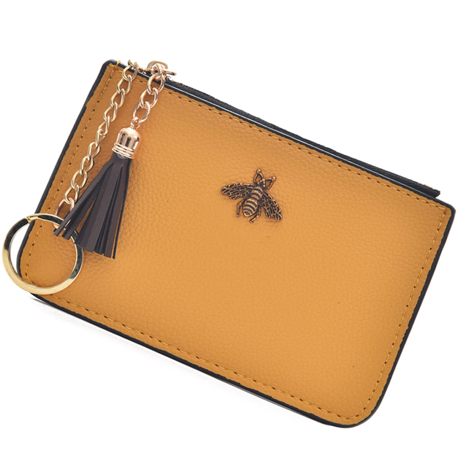 Yellow Leather Coin Purse Change Wallet Pouch with Key Chain Tassel Zip
| Yellow Leather Card Holder with Key Chain Tas