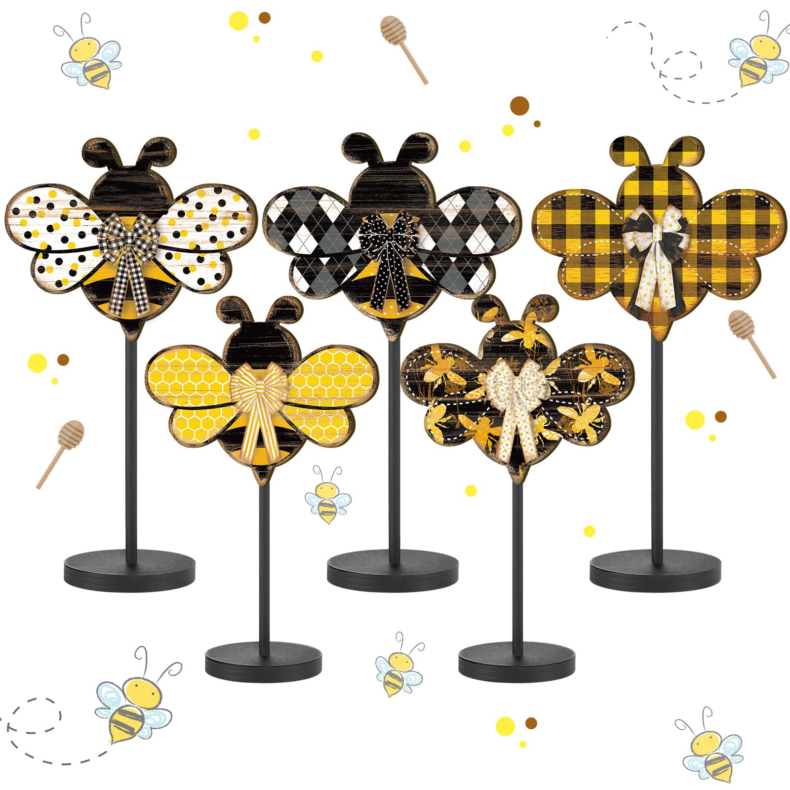 Yousoontic Bee Summer Wooden Tabletop Decor for Home Office Rustic Centerpiece