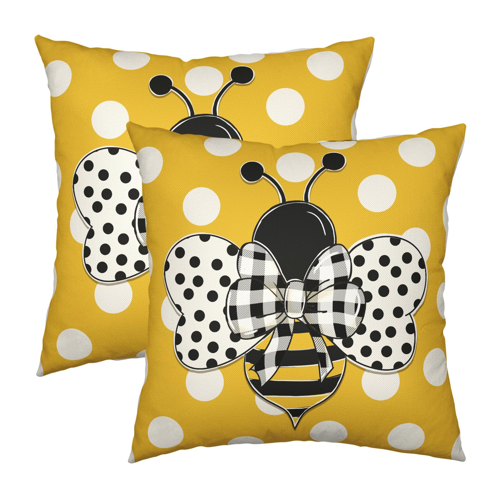 Summer Bee Pillow Covers 18x18 Set of 2 Bumblebee Polka Dots for Outdoor Couch and Chair
| Summertime Yellow Honey Bee