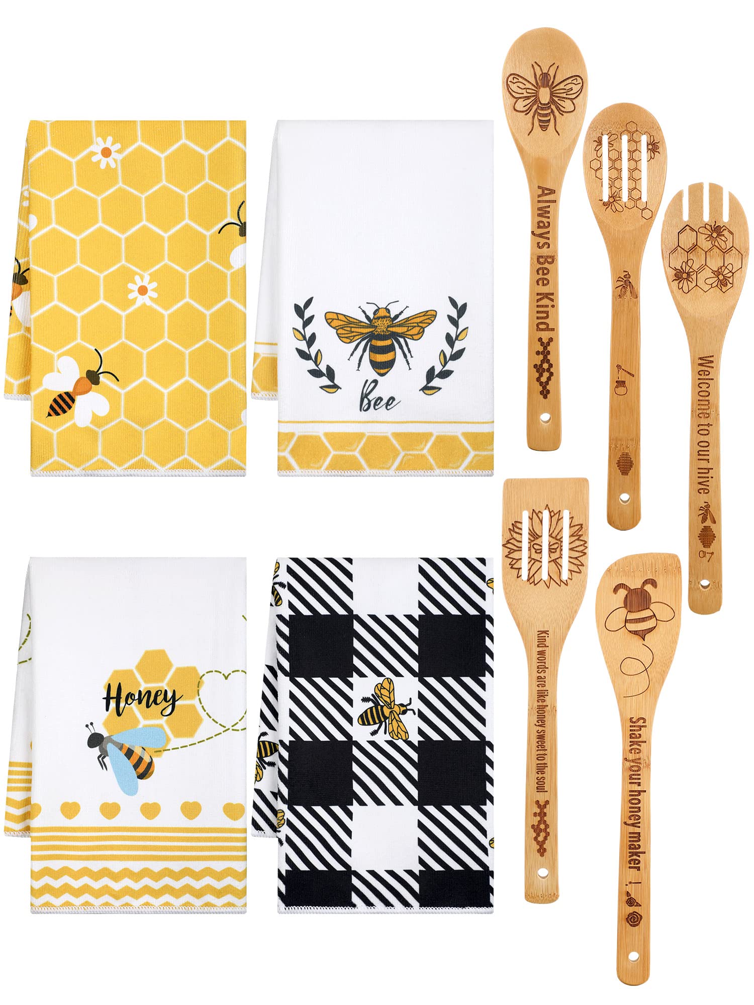 Bencailor 9 Pcs Honeycomb Bee Kitchen Hand Towels for Home, Absorbent & Cute Wooden Spoon Design, 16 x 24 Inch
Bencailor