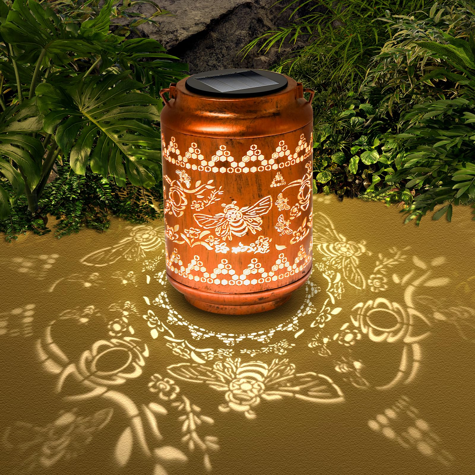 Solar Lanterns Outdoor Bee Metal Waterproof Garden Decor for Women Mom Grandma Christmas Birthday Gifts